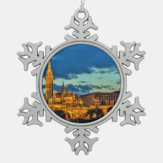 Boedapest, Hongarije Tin Sneeuwvlok Ornament (Voorkant)