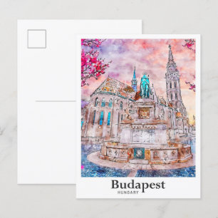 Boedapest Hongarije Travel Waterverf Hand getekend Briefkaart
