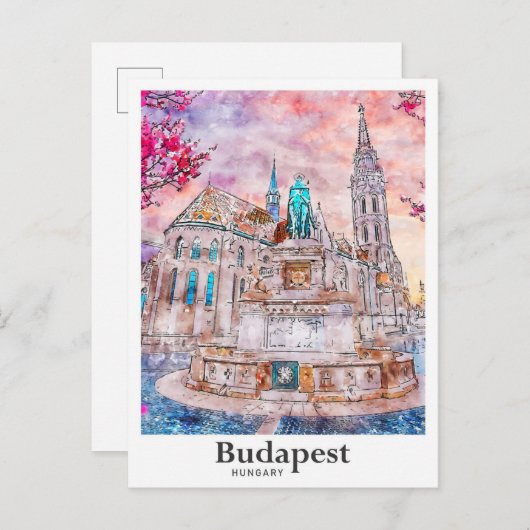 Boedapest Hongarije Travel Waterverf Hand getekend Briefkaart (Voorkant / Achterkant)