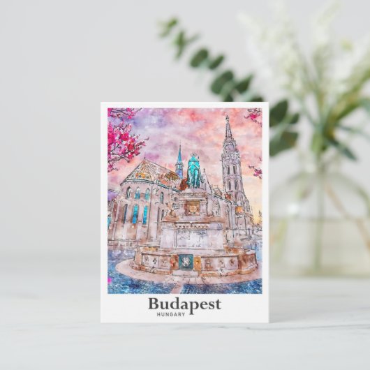 Boedapest Hongarije Travel Waterverf Hand getekend Briefkaart (Staand voorkant)