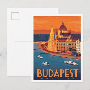 Boedapest Hongarije Vintage Reis Kunst Briefkaart