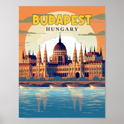 Boedapest Hongarije vintage reisillustratie Poster (Voorkant)