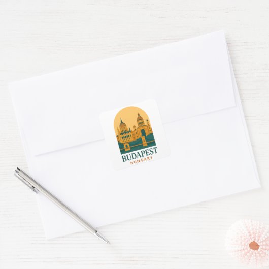 Boedapest Hongarije Vintage Reissticker – Retro  Vierkante Sticker (Envelop)