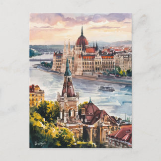 Boedapest Hongarije Waterverf schilderij Briefkaart