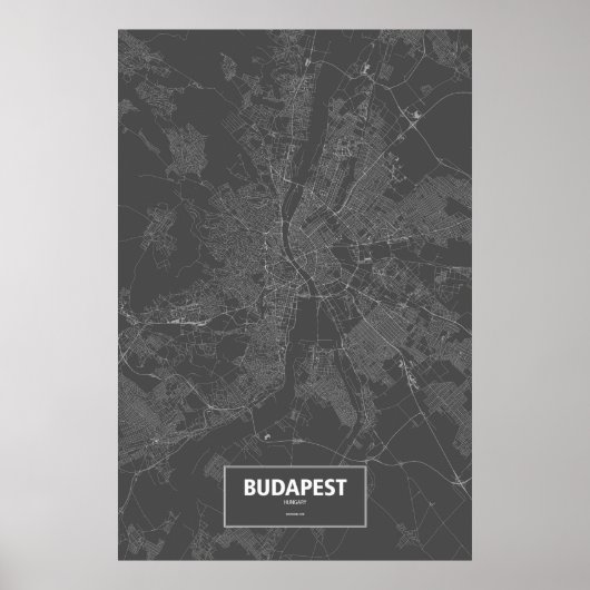 Boedapest, Hongarije (wit op zwart) Poster (Voorkant)