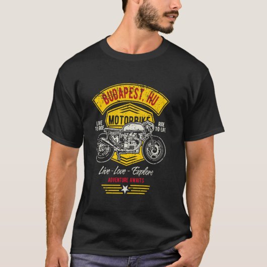 Boedapest HU Retro Motorfiets Design T-shirt (Voorkant)