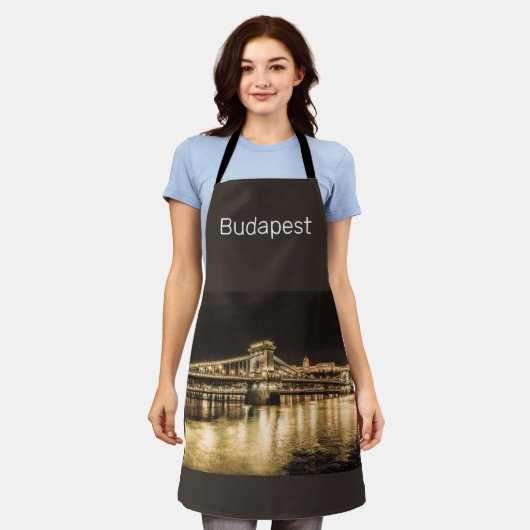 Boedapest met Kettingbrug Vintage Panorama Schort (Gedragen)