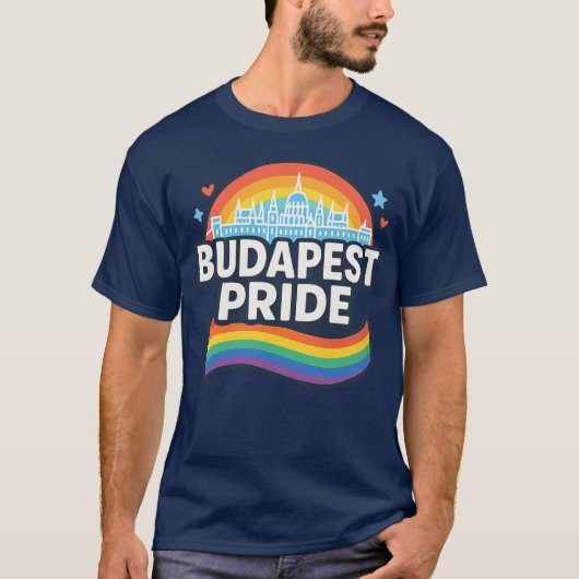 Boedapest Pride LGBTQ+ Rainbow Skyline T-shirt (Voorkant)