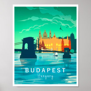 Boedapest Retro Print, Hongarije Wall art Poster