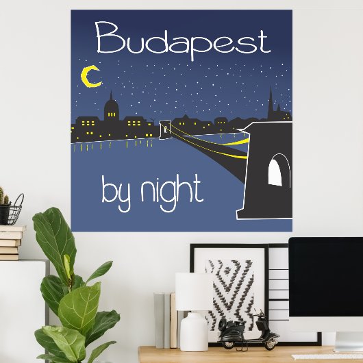 Boedapest voor nacht , poster boedapest (Thuiskantoor)