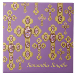 Boedde kruisingen met 6 Faux Paarse Agates - Tegeltje