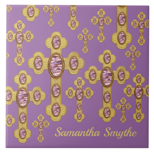 Boedde kruisingen met 6 Faux Paarse Agates - Tegeltje (Voorkant)