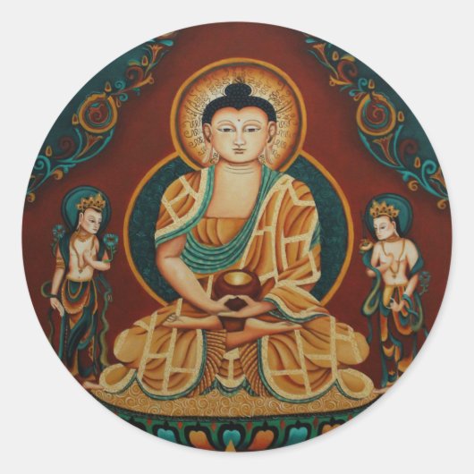 Boeddha Amitabha met Bodhisattvas Ronde Sticker (Voorkant)
