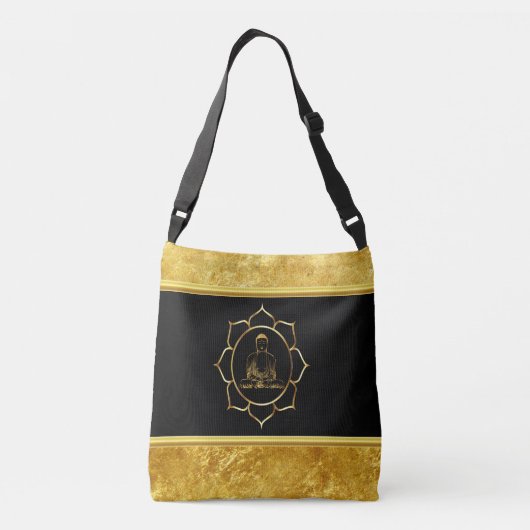 Boeddha doet yoga meditatie spirituele gouden foli crossbody tas (Achterkant)