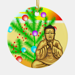 Boeddha en kerstboom keramisch ornament