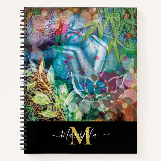 Boeddha en roze Lotus Flower personaliseren Monogr Notitieboek (Voorkant)