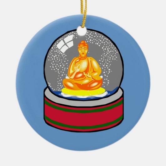 Boeddha en sneeuwglobe keramisch ornament (Voorkant)