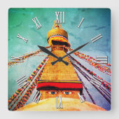 Boeddha Eyes, Boudhanath Stupa, Nepal/boeddhisme Vierkante Klok (Voorkant)