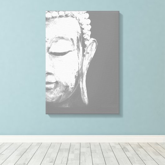 Boeddha Face Black White Canvas Art Print (Insitu (Houten vloer))