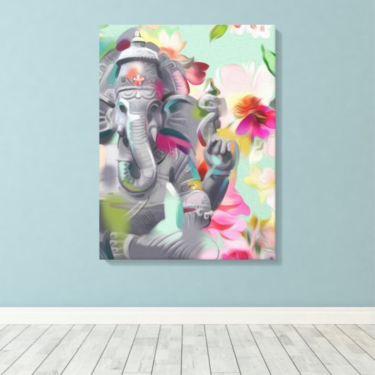 Boeddha Ganesha Kunstdruk op Canvas Afdruk (Insitu (Houten vloer))