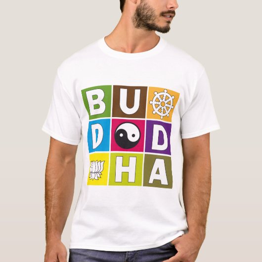 Boeddha gekleurde blokken t-shirt (Voorkant)