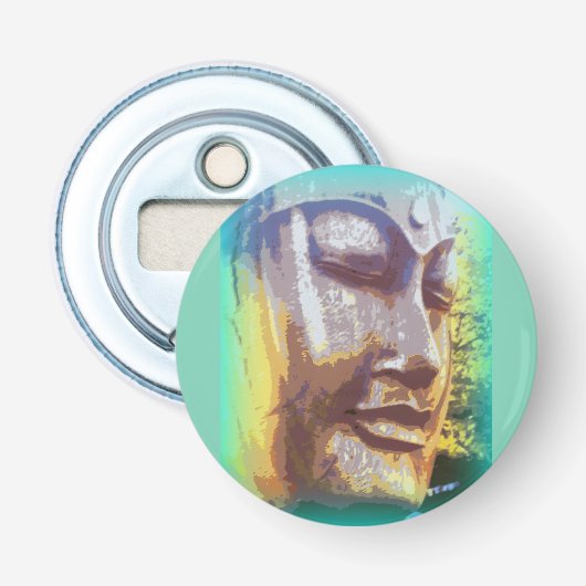 Boeddha-gezicht groen button flesopener (Voorkant)