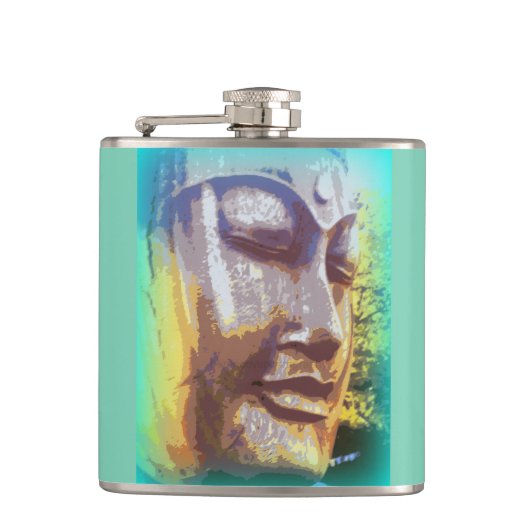 Boeddha-gezicht groen heupfles (Voorkant)