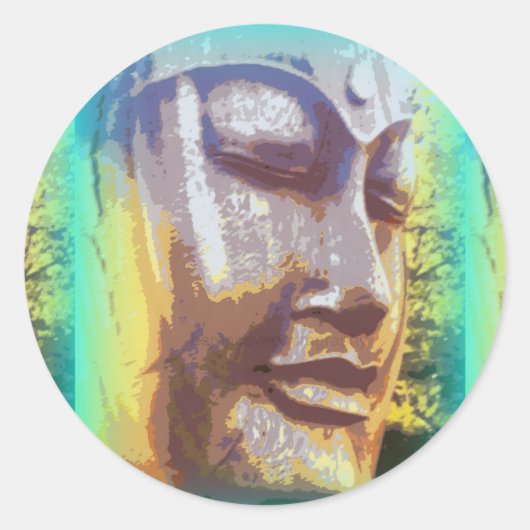 Boeddha-gezicht groen ronde sticker (Voorkant)