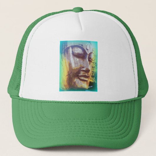 Boeddha-gezicht groen trucker pet (Voorkant)