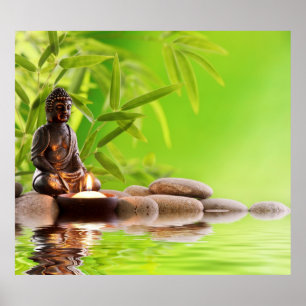 Boeddha, groen, zen, vrede, meditatie, stilte, yog poster