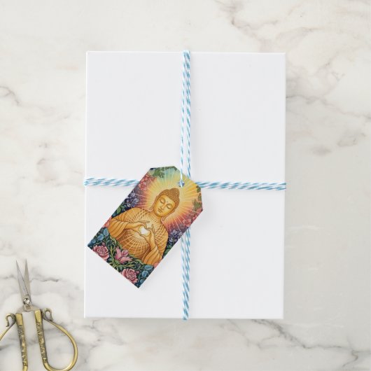 Boeddha, Hart van licht, Feest, Bloemen, Cadeaulabel (Met Touw)