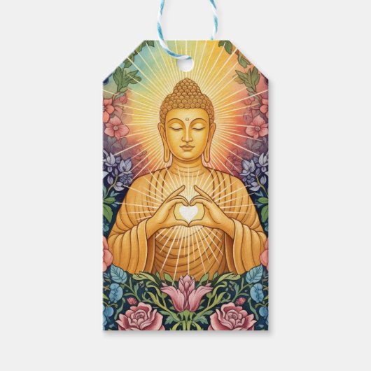 Boeddha, Hart van licht, Feest, Bloemen,  Cadeaulabel (Voorkant)
