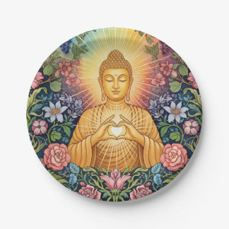 Boeddha, Hart van licht, Feest, Bloemen,  Papieren Bordje