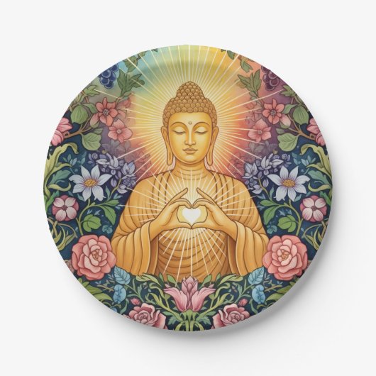 Boeddha, Hart van licht, Feest, Bloemen,  Papieren Bordje (Voorkant)