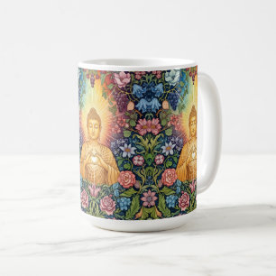 Boeddha, Hart van licht, Gelukkig, Bloemrijk, Koffiemok