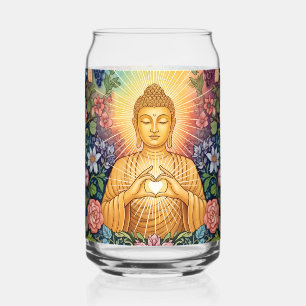 Boeddha, Hart van licht, Glas, Bloemen, Blikvorm Glas