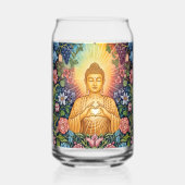 Boeddha, Hart van licht, Glas, Bloemen,  Blikvorm Glas (Achterkant)