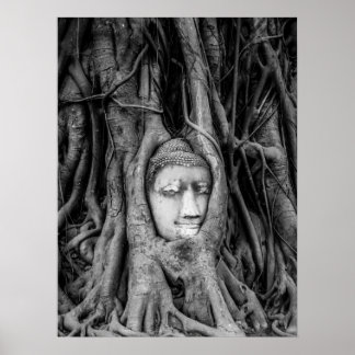 Boeddha Head poster Thailand Black en White