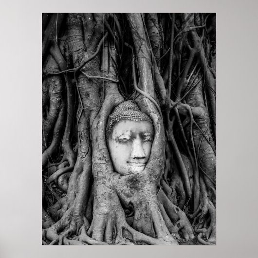 Boeddha Head poster Thailand Black en White (Voorkant)