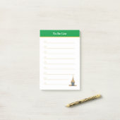 Boeddha hoofd & groene header takenlijst gelinieer post-it® notes (Op bureau)