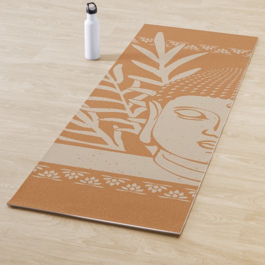 Boeddha hoofd met palm - roest + duif yoga mat (In situ)