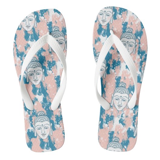 Boeddha Hoofd, roze en blauwgroen Teenslippers (Voetbed)