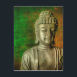 Boeddha in de Meditatie Briefkaart<br><div class="desc">Boeddha stil in meditatie met een groene en oranje achtergrond. Breng rust in je woonruimte of kantoor gebied.</div>