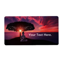 Boeddha in de Red Evening Sky Etiket