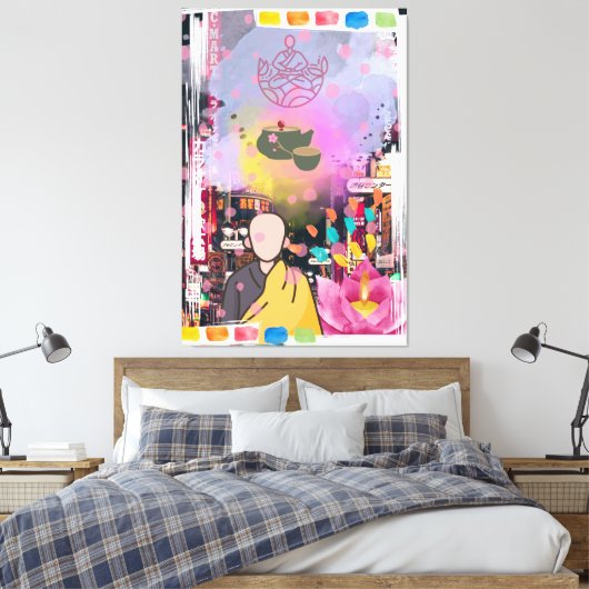 Boeddha in de stad canvas afdruk (Insitu (Slaapkamer))