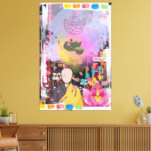 Boeddha in de stad canvas afdruk (Insitu (Woonkamer))