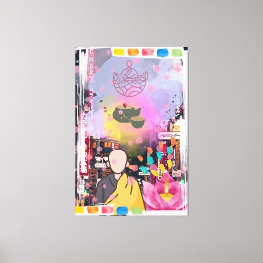 Boeddha in de stad canvas afdruk (Voorkant)