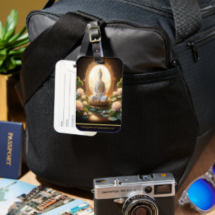 Boeddha in een vredige lotustuin bagagelabel