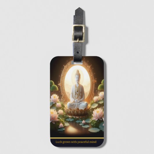 Boeddha in een vredige lotustuin bagagelabel (Voorkant (verticaal))