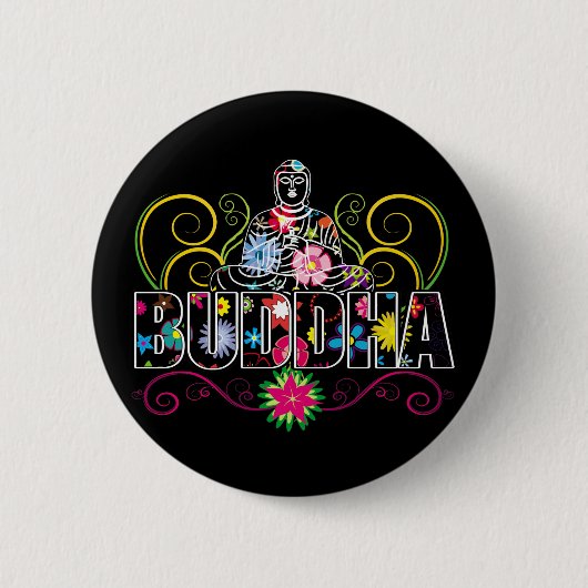 Boeddha in Flowers Ronde Button 5,7 Cm (Voorkant)